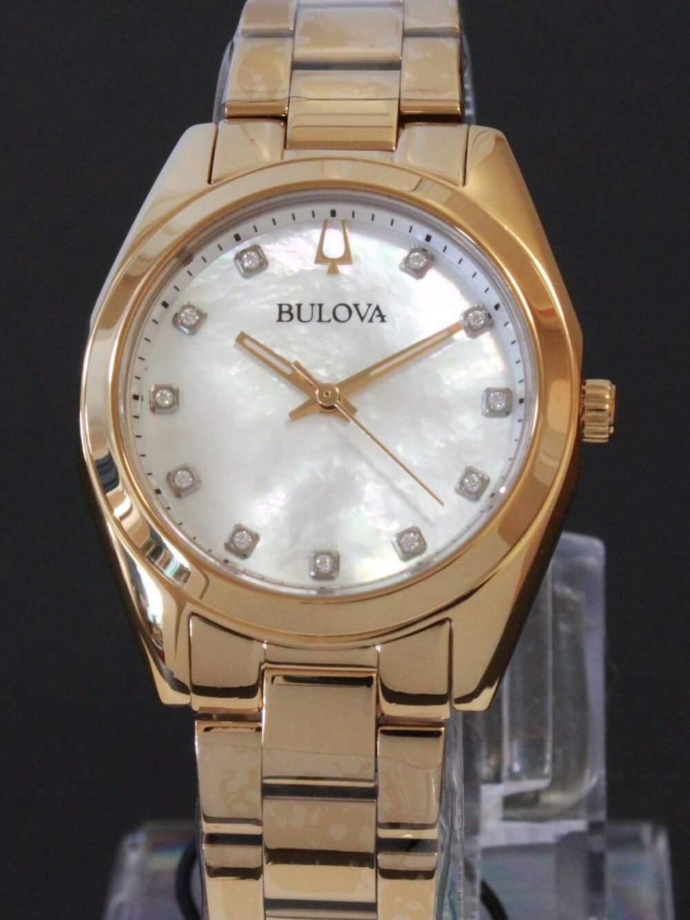 Bulova Ladies Surveyor Quartz Watch Diamond Indices MOP Dial Gold Tone 31mm - Picture 6 of 12